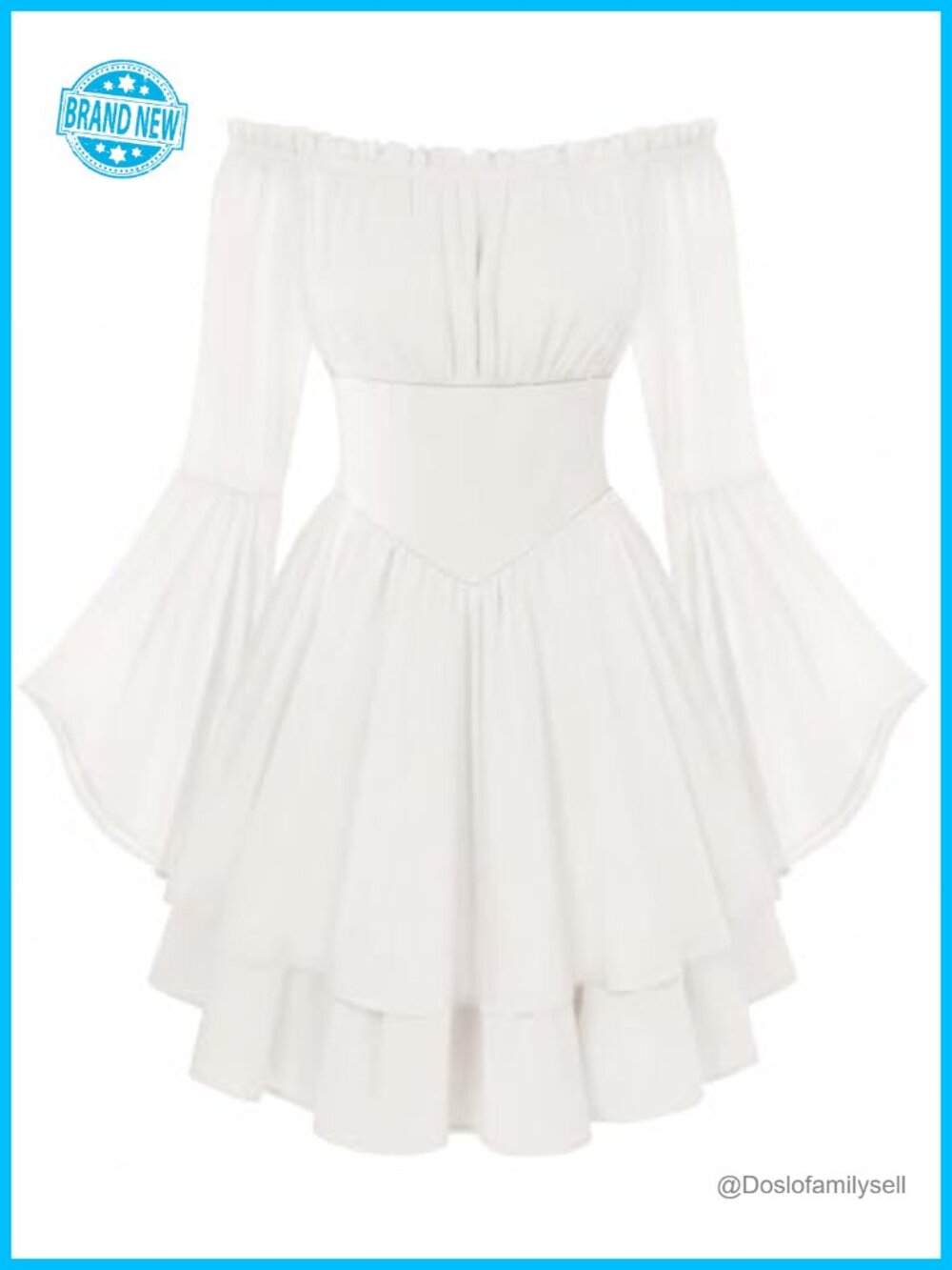 Off Shoulder Bell Sleeve Mini Dress Corset Chiffon Smocked Back